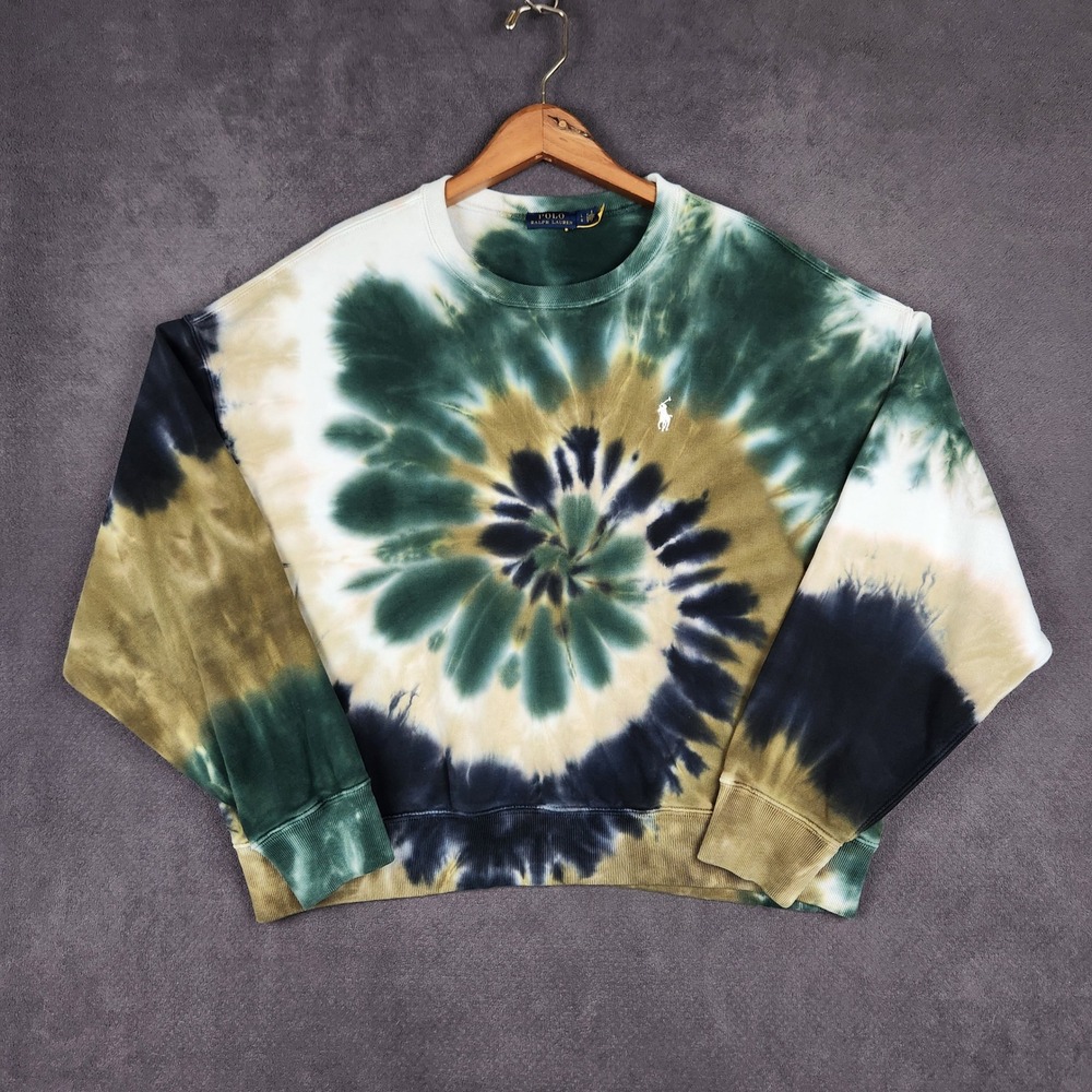 Polo Ralph Lauren Sweatshirt Womens Large Green Tie Dye Crew Neck Pullover Pony